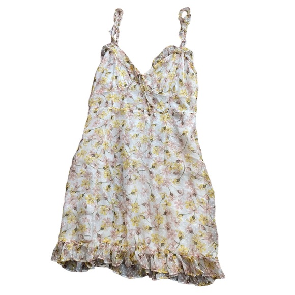 Hansen & Gretel Women’s M Cami Strap Ruffle Chiffon Mini Dress‎ Yellow Floral - Picture 2 of 13